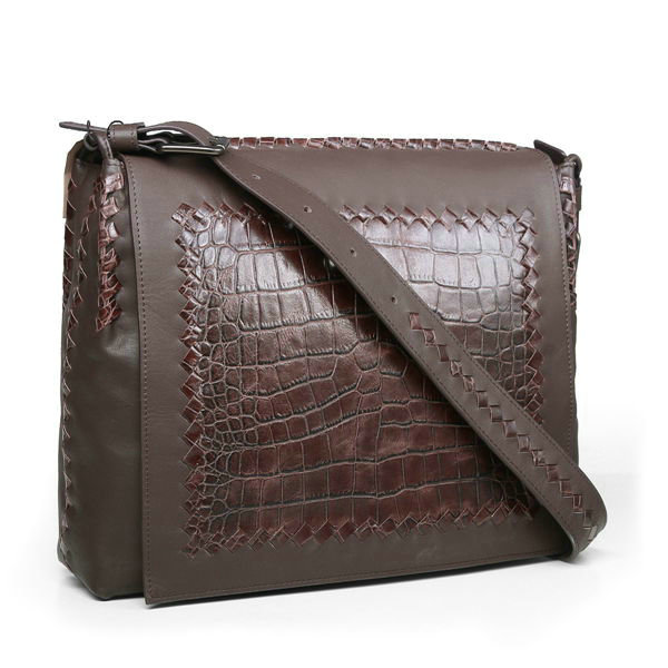 Bottega Veneta ardoise intrecciato croco messenger bag 16030-1 brown - Click Image to Close